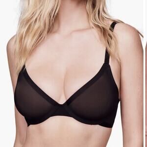 CUUP The Plunge Underwire Sheer Mesh Bra Black Size 34B